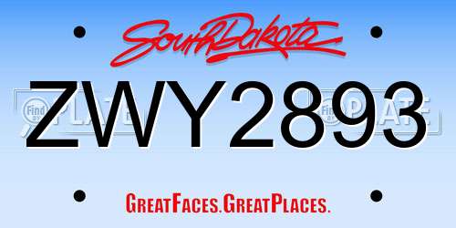 ZWY2893 South Dakota License Plate