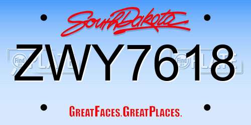 ZWY7618 South Dakota License Plate
