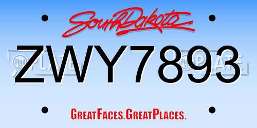 ZWY7893 South Dakota License Plate