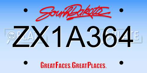 ZX1A364 South Dakota License Plate