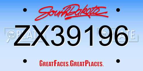 ZX39196 South Dakota License Plate