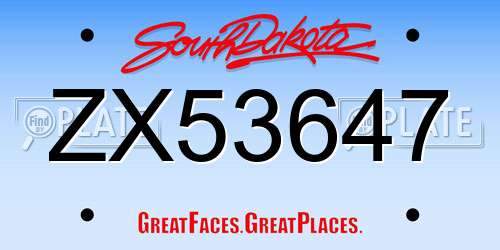 ZX53647 South Dakota License Plate