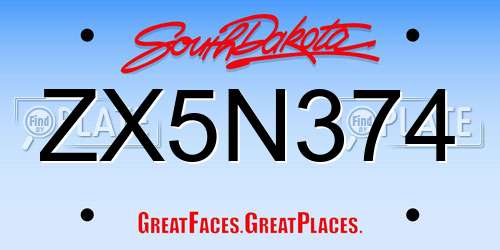 ZX5N374 South Dakota License Plate