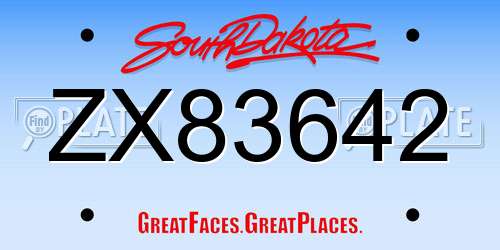 ZX83642 South Dakota License Plate