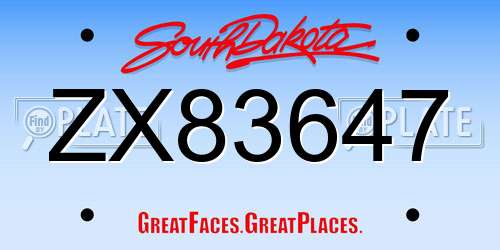 ZX83647 South Dakota License Plate