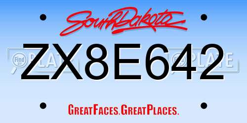ZX8E642 South Dakota License Plate