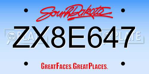 ZX8E647 South Dakota License Plate
