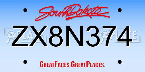 ZX8N374 South Dakota License Plate