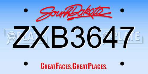 ZXB3647 South Dakota License Plate
