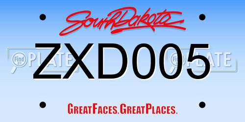 ZXD005 South Dakota License Plate