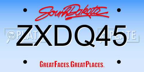 ZXDQ45 South Dakota License Plate