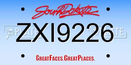 ZXI9226 South Dakota License Plate