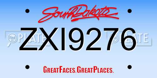 ZXI9276 South Dakota License Plate