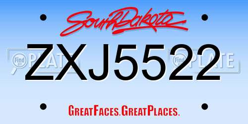 ZXJ5522 South Dakota License Plate
