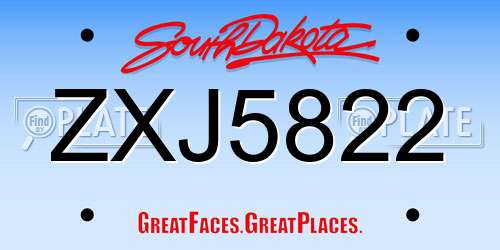 ZXJ5822 South Dakota License Plate