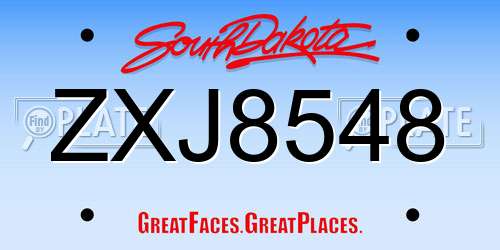 ZXJ8548 South Dakota License Plate