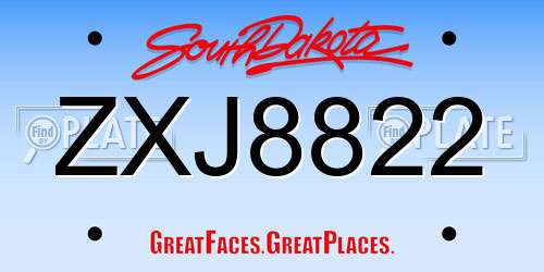 ZXJ8822 South Dakota License Plate