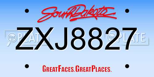 ZXJ8827 South Dakota License Plate