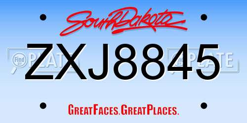 ZXJ8845 South Dakota License Plate