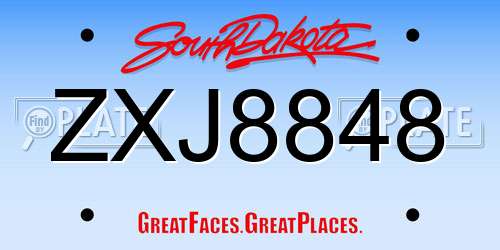 ZXJ8848 South Dakota License Plate