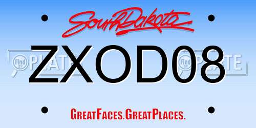 ZXOD08 South Dakota License Plate