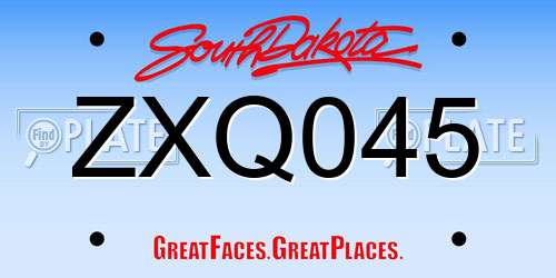 ZXQ045 South Dakota License Plate