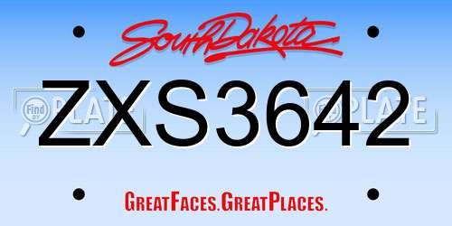 ZXS3642 South Dakota License Plate