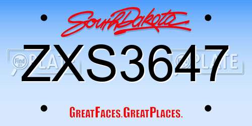 ZXS3647 South Dakota License Plate