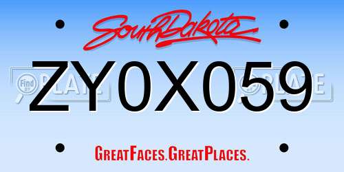 ZY0X059 South Dakota License Plate