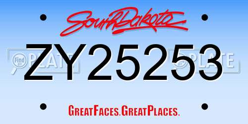 ZY25253 South Dakota License Plate