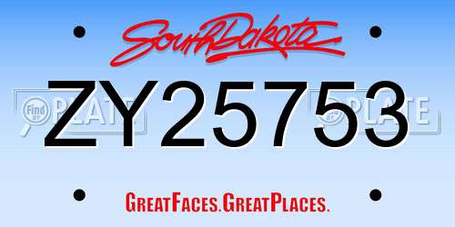ZY25753 South Dakota License Plate