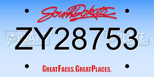 ZY28753 South Dakota License Plate