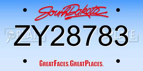 ZY28783 South Dakota License Plate