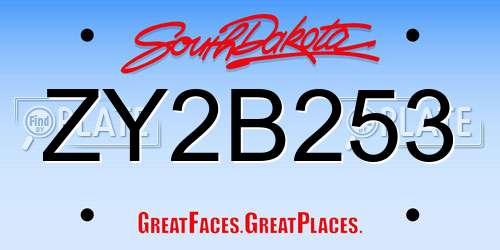 ZY2B253 South Dakota License Plate