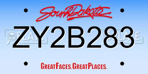 ZY2B283 South Dakota License Plate