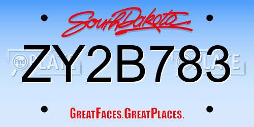 ZY2B783 South Dakota License Plate