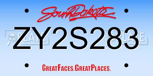ZY2S283 South Dakota License Plate