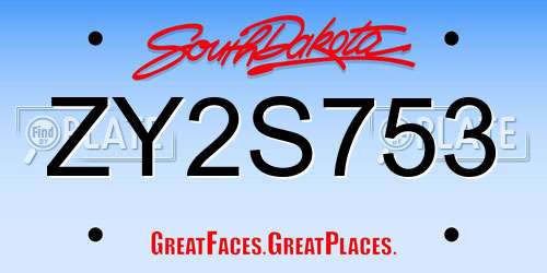 ZY2S753 South Dakota License Plate