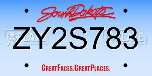 ZY2S783 South Dakota License Plate