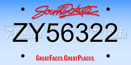 ZY56322 South Dakota License Plate