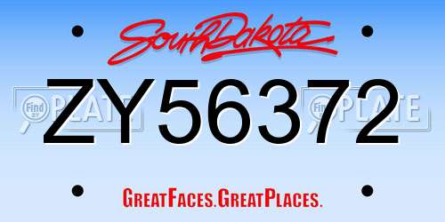 ZY56372 South Dakota License Plate