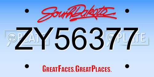 ZY56377 South Dakota License Plate