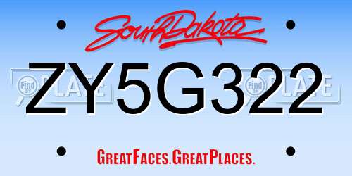 ZY5G322 South Dakota License Plate
