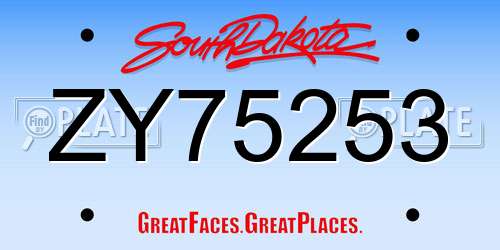 ZY75253 South Dakota License Plate