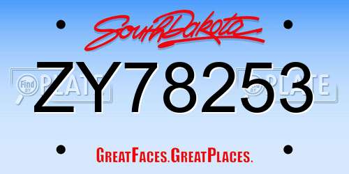 ZY78253 South Dakota License Plate