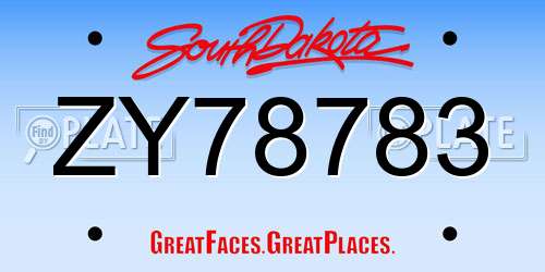 ZY78783 South Dakota License Plate