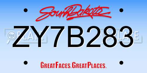 ZY7B283 South Dakota License Plate