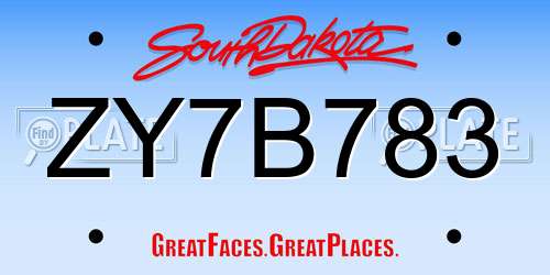 ZY7B783 South Dakota License Plate