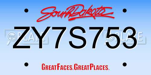 ZY7S753 South Dakota License Plate