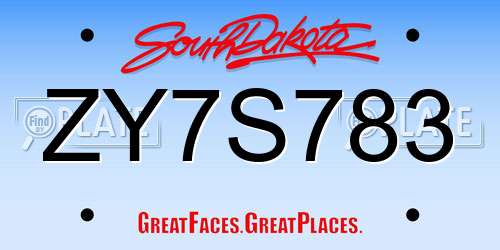 ZY7S783 South Dakota License Plate